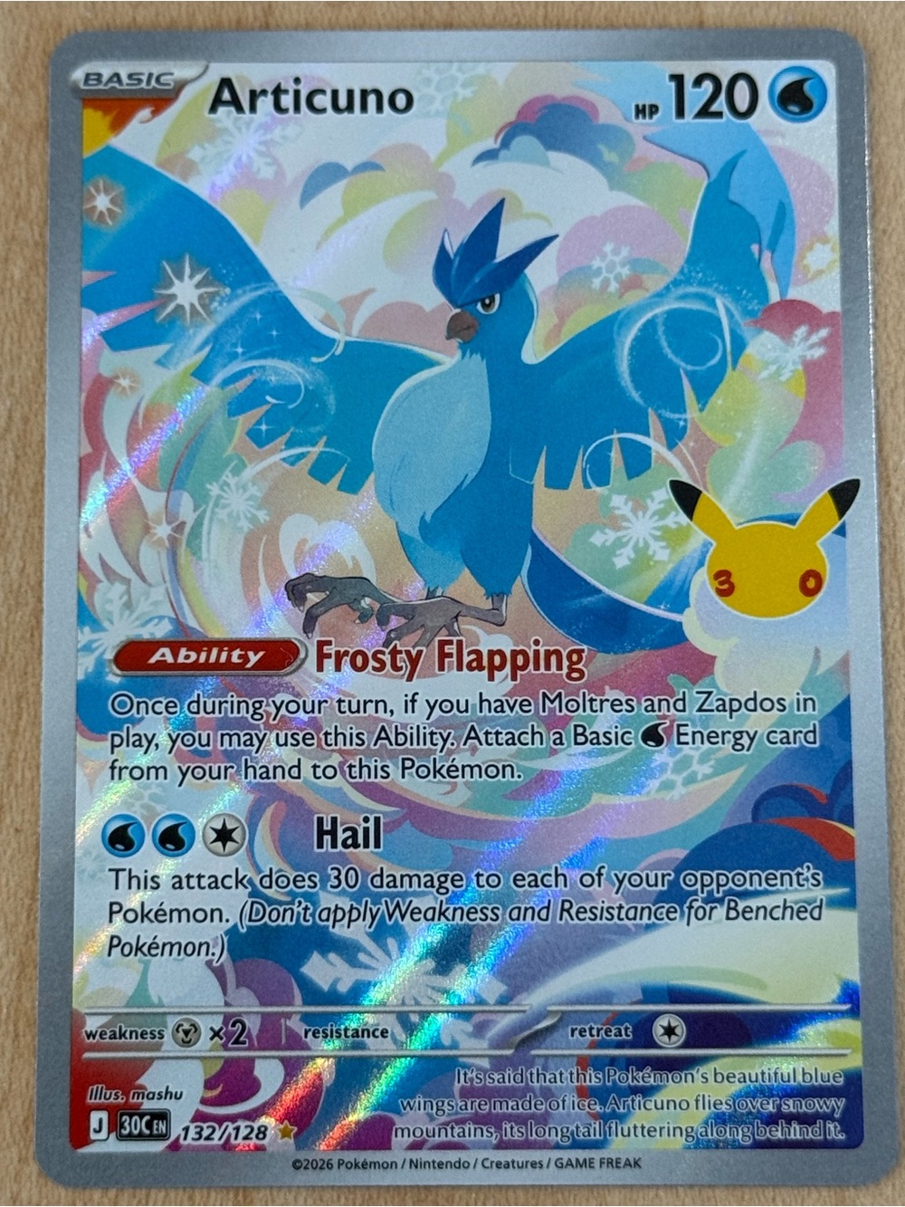 Articuno 132/128 Me: 30th Celebration Holo